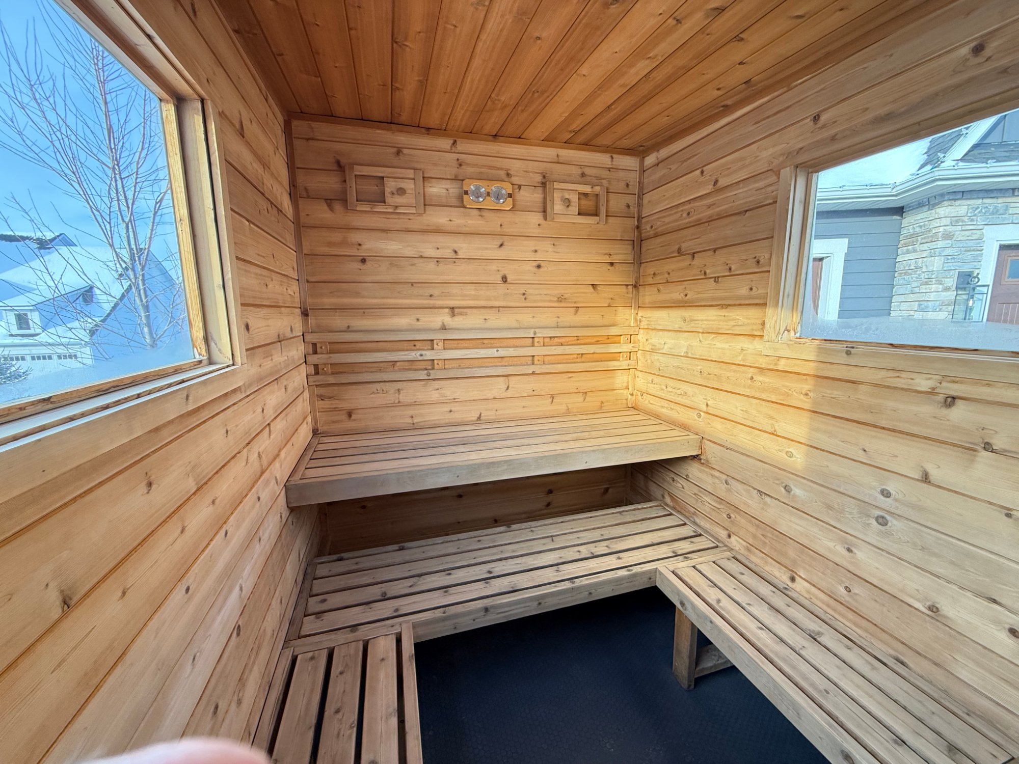 Sauna interior with cedar benches