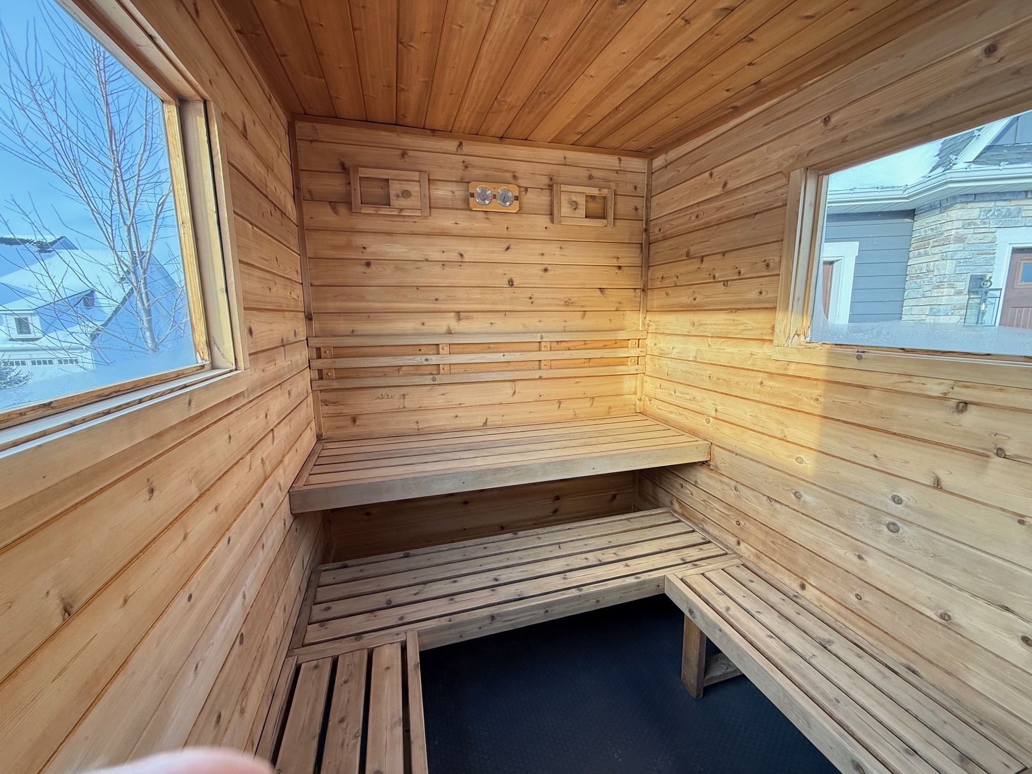 Sauna interior with cedar benches